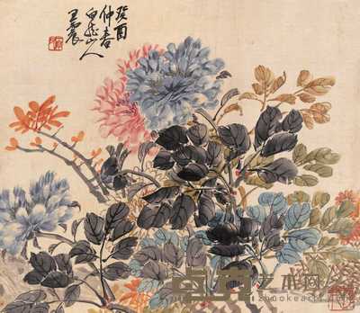 王震 1933年作 玉堂富贵 立轴 43.5×38cm